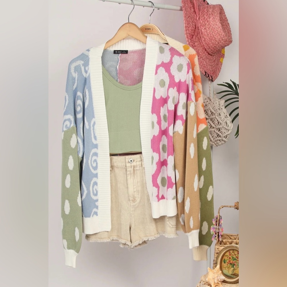 Colorful Patterned Women's Cardigan Spring Sweater